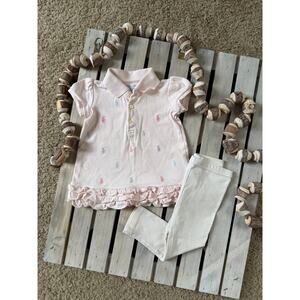 Ralph Lauren Baby Girl Embroidered Pale Pink Ruffled Dress Top White Tights